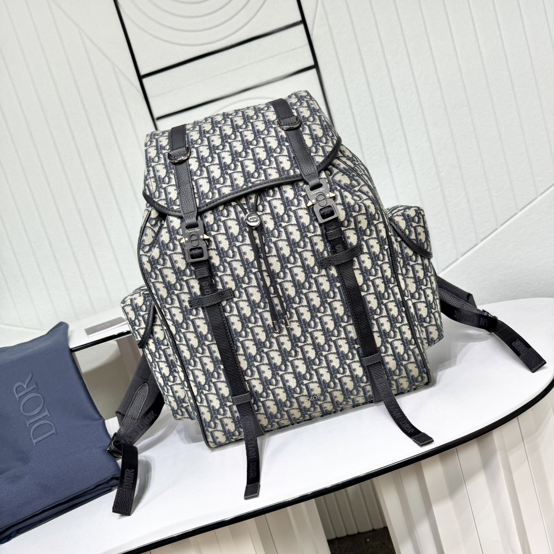 Dior 高仿 Oblique 經典老花多口袋後背包 男女同款旅行雙肩包