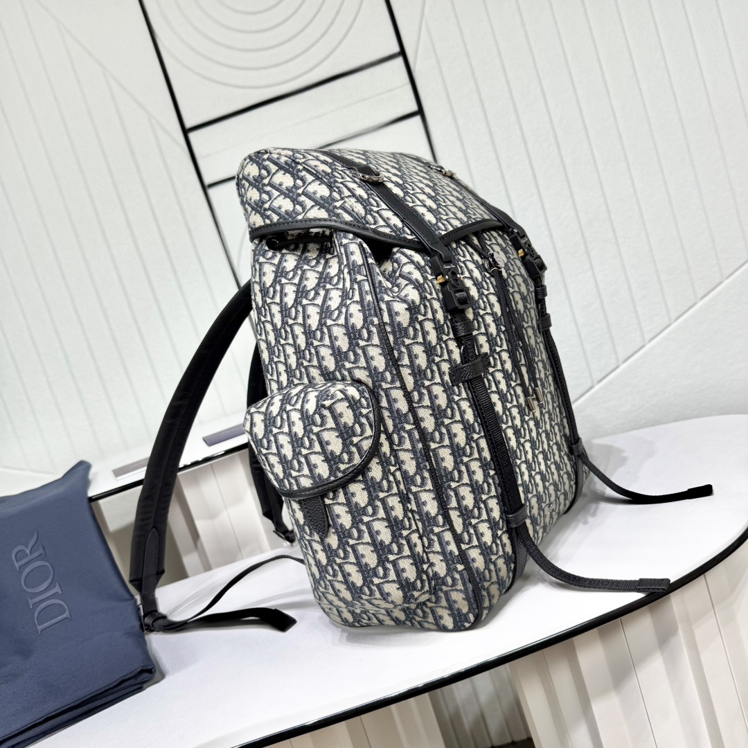Dior 高仿 Oblique 經典老花多口袋後背包 男女同款旅行雙肩包