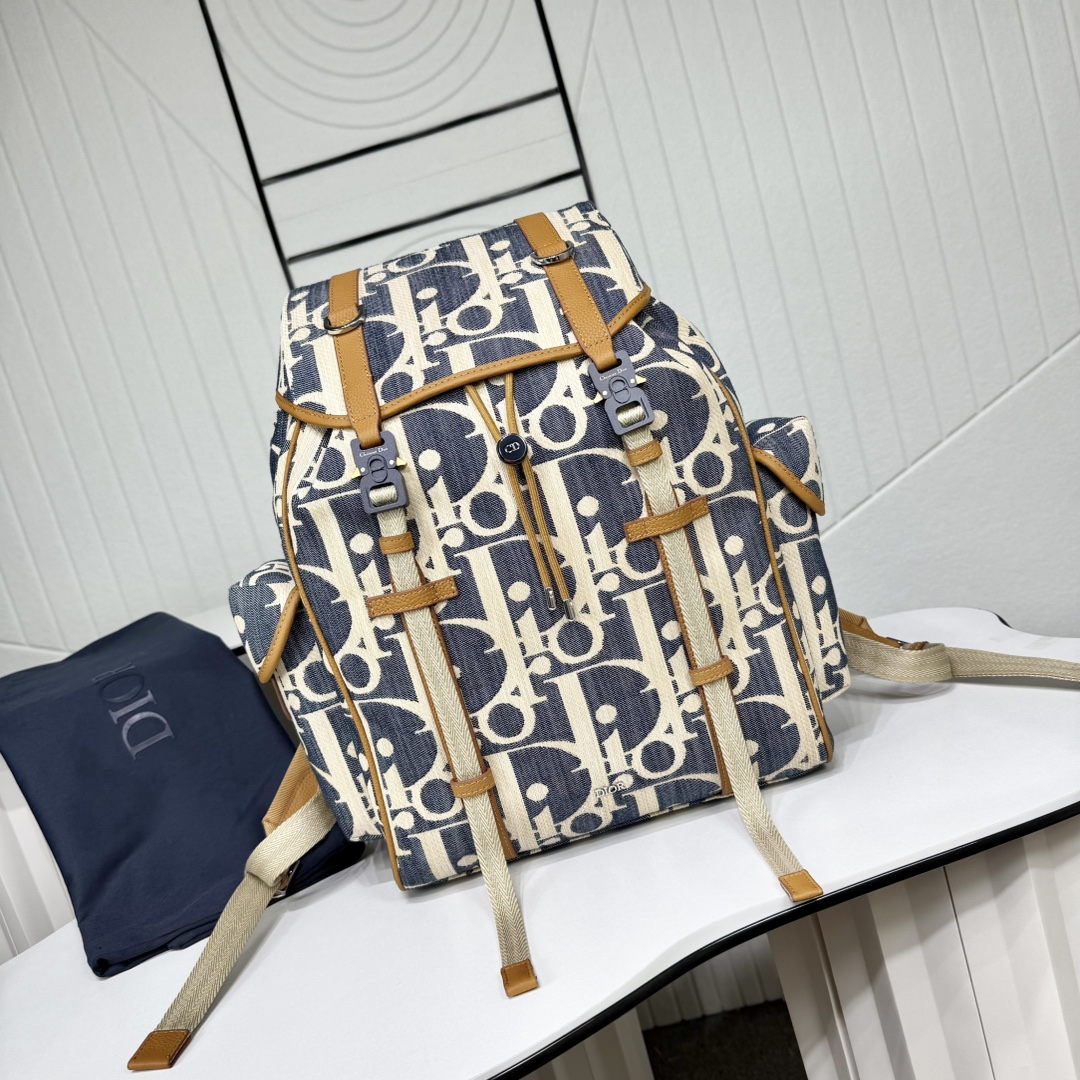 Dior 一比一 拼色老花雙肩包 時尚大容量後背包 休閒旅行款