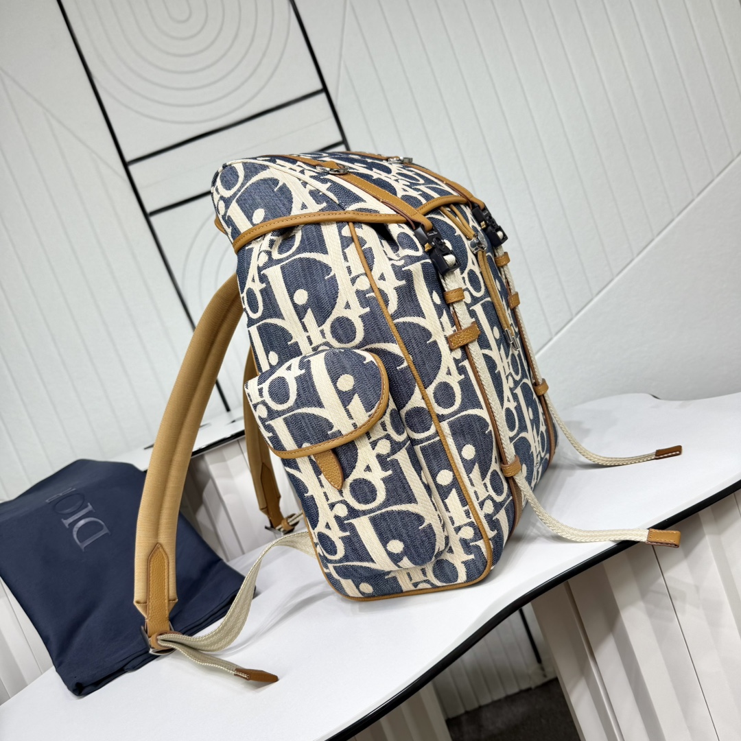 Dior 一比一 拼色老花雙肩包 時尚大容量後背包 休閒旅行款
