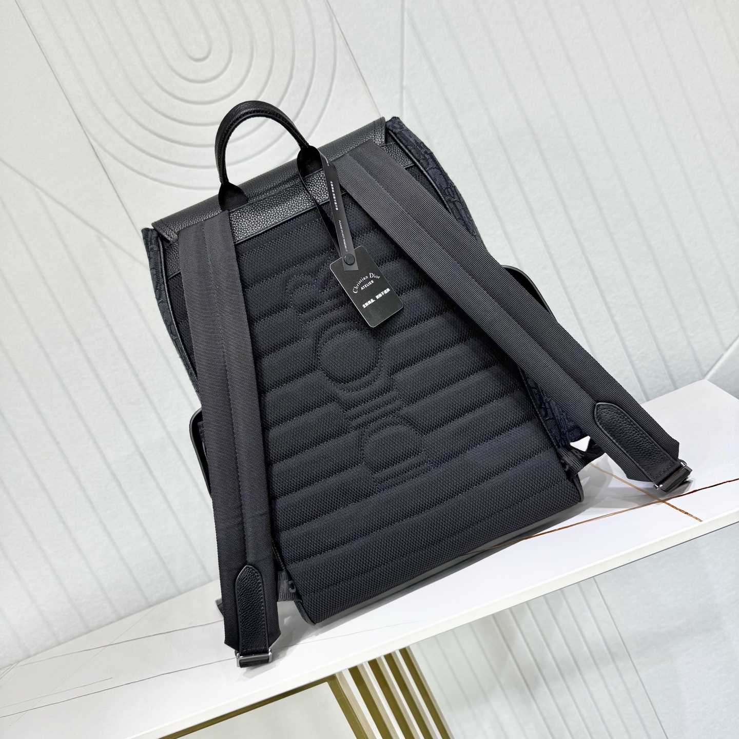 Dior 復刻 Oblique 拼皮翻蓋後背包 深色老花雙肩包 大容量設計