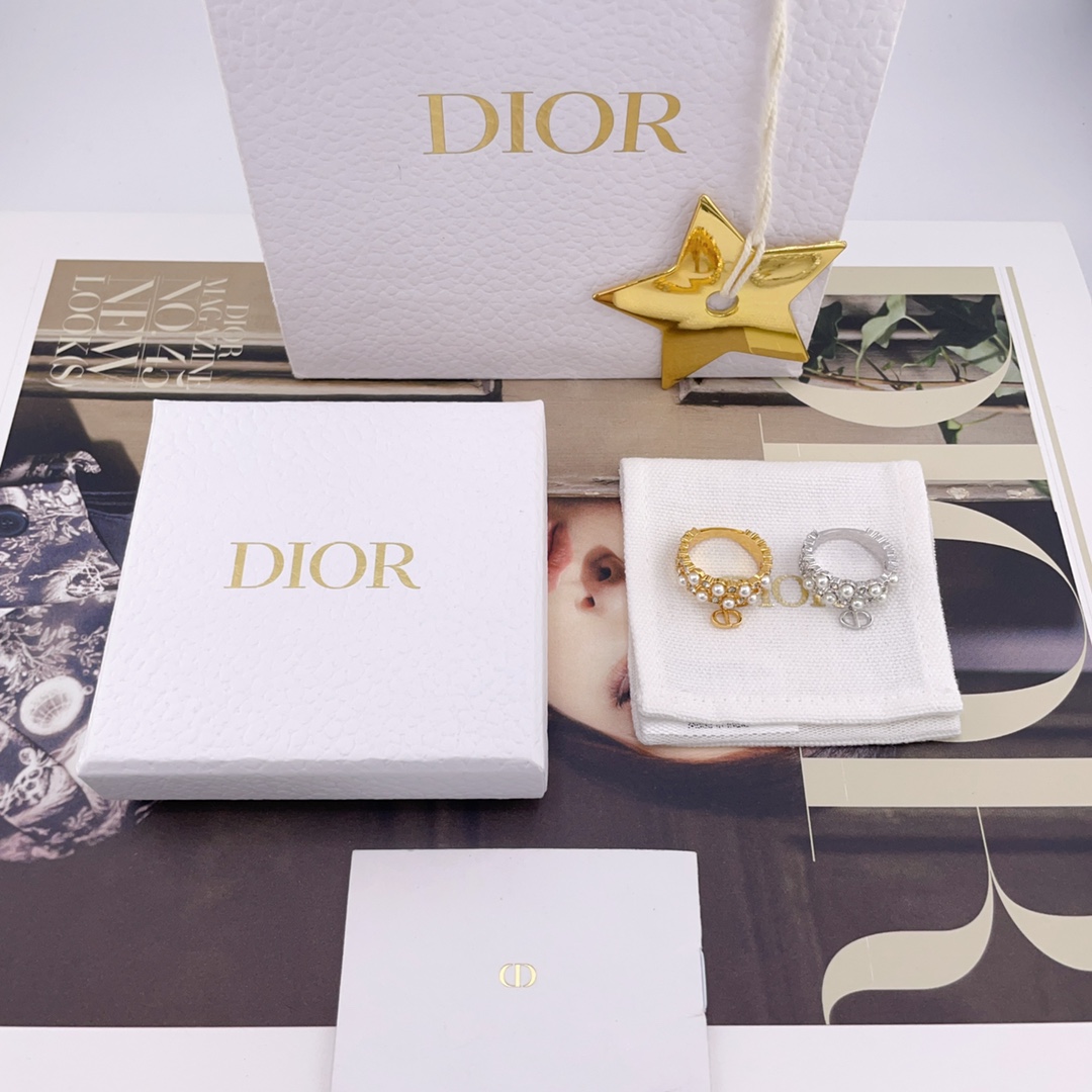 Dior一比一女士珍珠鑲鑽戒指氣質優雅設計百搭輕奢款