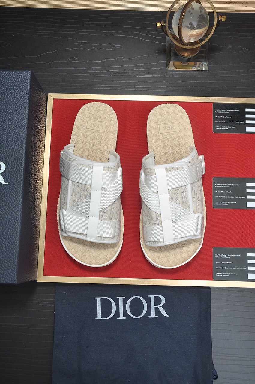 Dior 迪奧 高仿男士涼拖 Oblique交叉綁帶設計米白百搭休閒沙灘拖