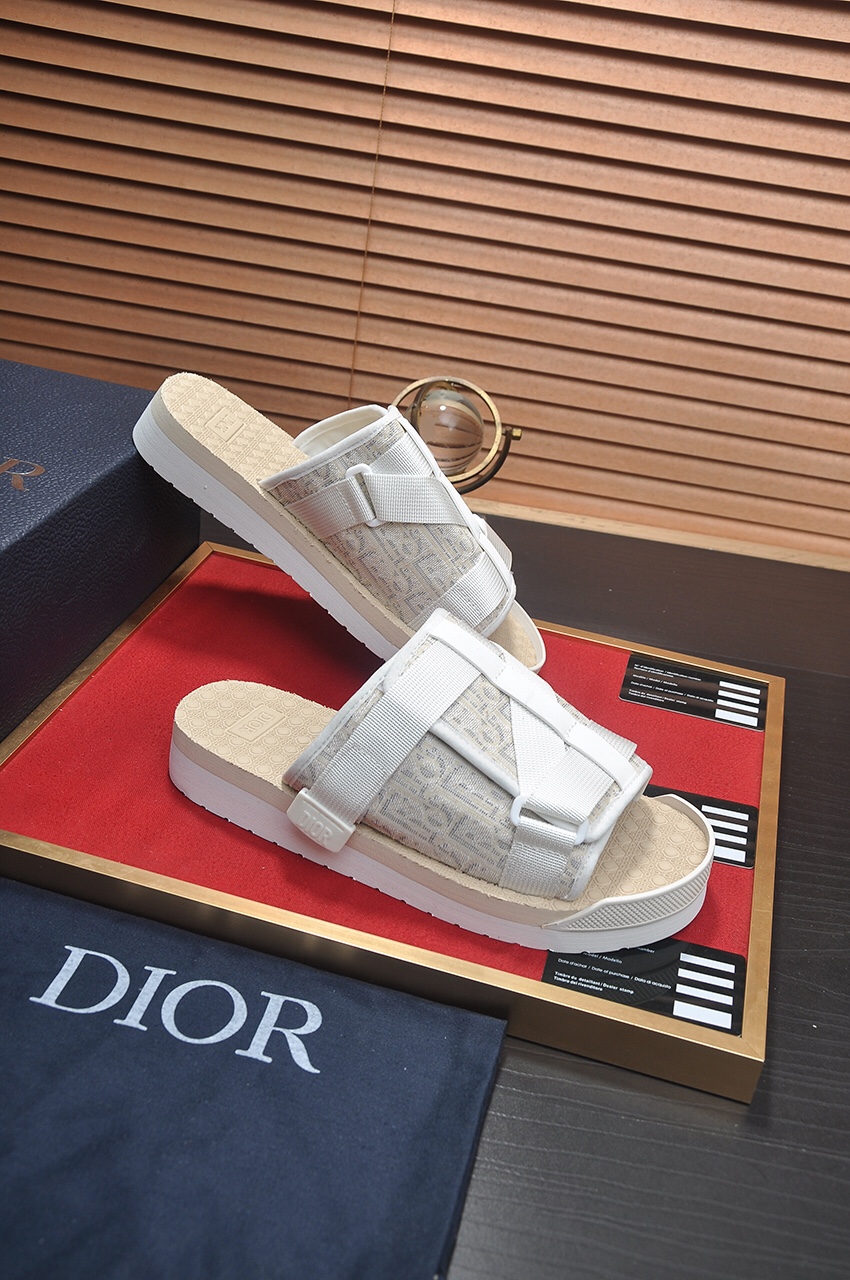 Dior 迪奧 高仿男士涼拖 Oblique交叉綁帶設計米白百搭休閒沙灘拖| 9 Dior 迪奧 高仿男士涼拖 Oblique交叉綁帶設計米白百搭休閒沙灘拖