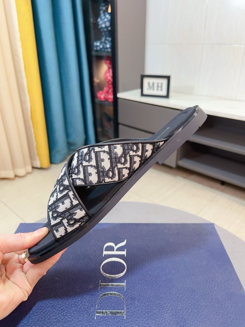 Dior 高仿男士涼拖 Oblique交叉設計黑灰印花百搭休閒拖| 11 Dior 高仿男士涼拖 Oblique交叉設計黑灰印花百搭休閒拖