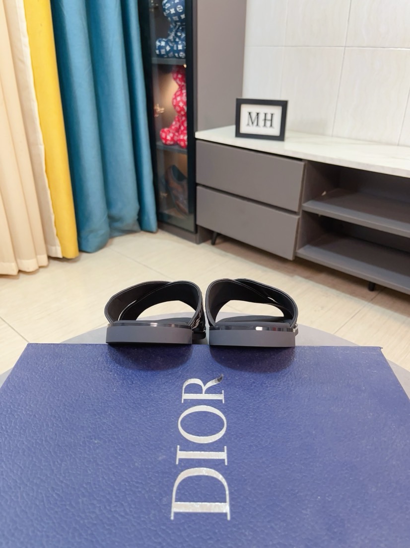 Dior 高仿男士涼拖 Oblique交叉設計黑灰印花百搭休閒拖| 8 Dior 高仿男士涼拖 Oblique交叉設計黑灰印花百搭休閒拖