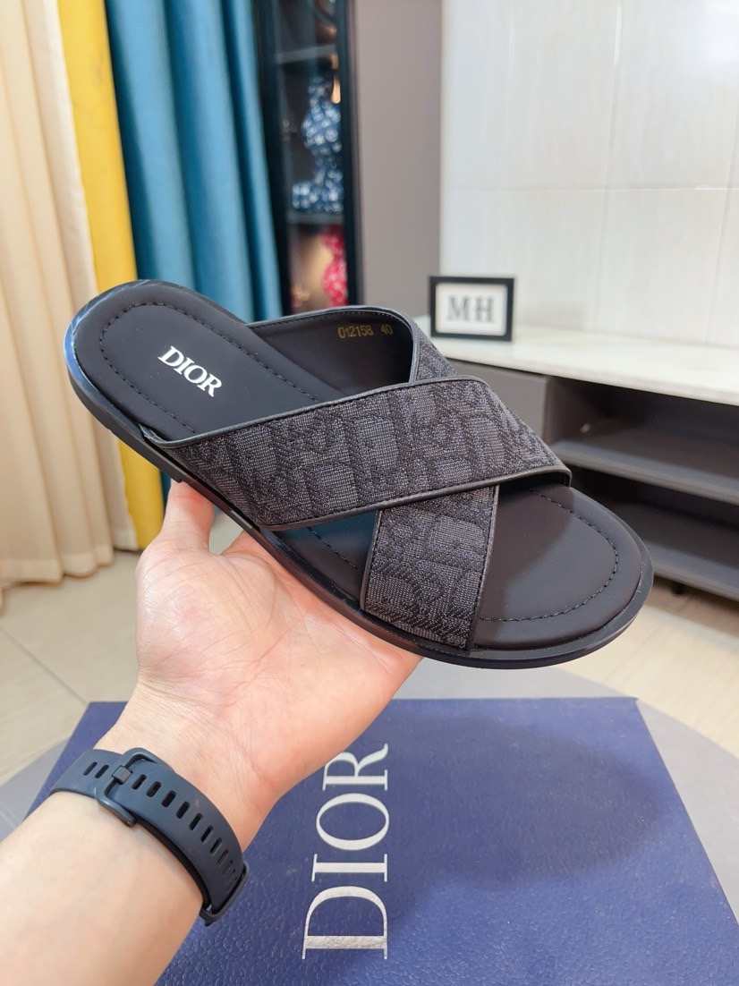 Dior  一比一男士涼拖 Oblique低調灰色交叉設計休閒百搭款
