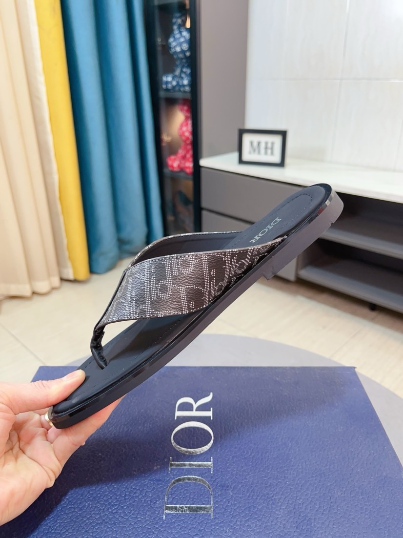 Dior 高仿男士夾腳涼拖 Oblique印花設計黑色人字拖休閒款| 11 Dior 高仿男士夾腳涼拖 Oblique印花設計黑色人字拖休閒款