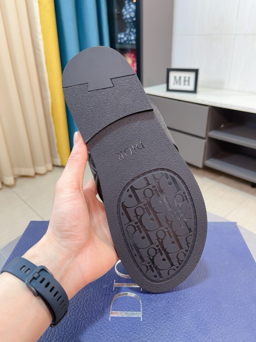 Dior 高仿男士涼拖 壓紋皮革交叉設計黑色簡約百搭款