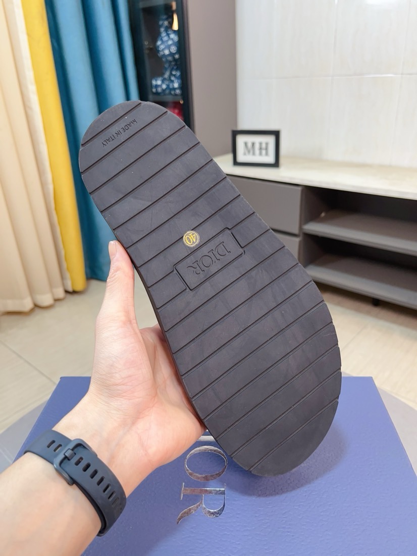 Dior 高仿男士涼拖 藍色Oblique印花搭配扣具設計休閒拖