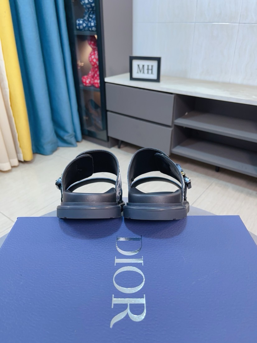Dior 高仿男士涼拖 藍色Oblique印花搭配扣具設計休閒拖