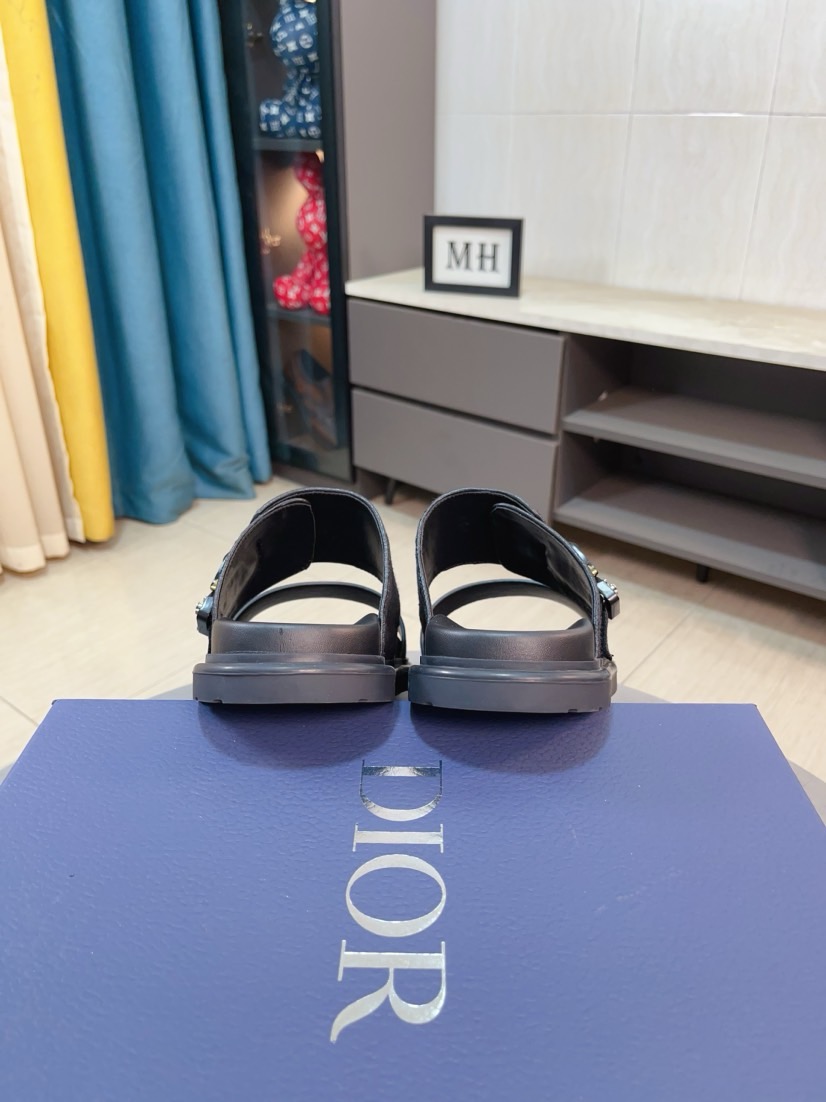Dior 高仿男士涼拖 深灰Oblique印花搭配扣具低調質感款