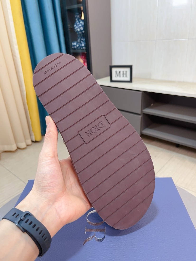 Dior 高仿男士涼拖 棕色Oblique印花雙帶扣具設計休閒款