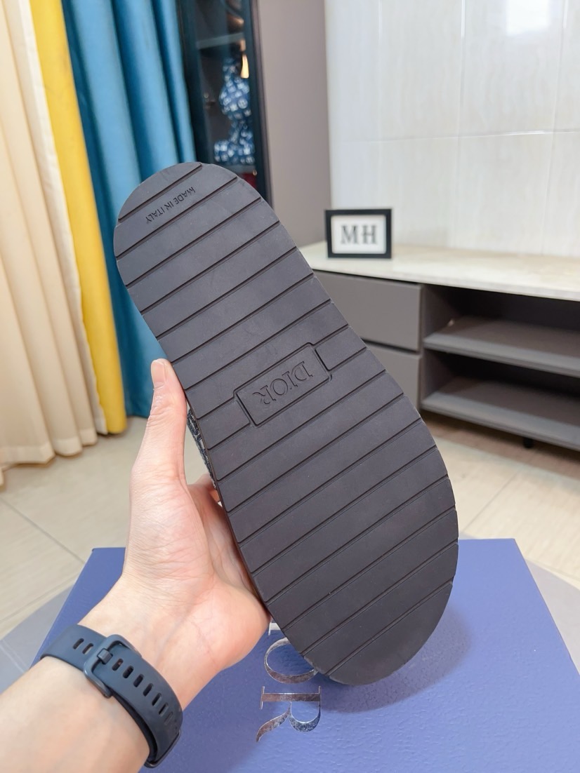 Dior 高仿男士涼拖 深色Oblique印花雙帶扣具質感款