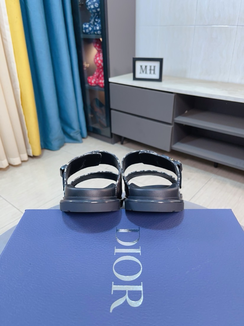Dior 高仿男士涼拖 深色Oblique印花雙帶扣具質感款