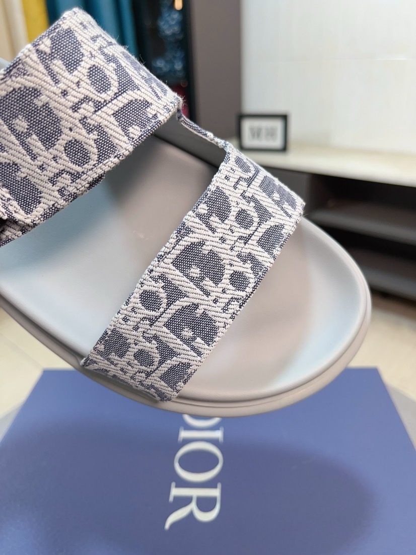 Dior 原單男士涼拖 淺灰Oblique印花搭配白底清爽雙帶款