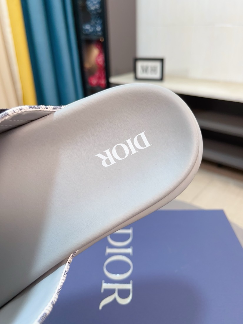 Dior 原單男士涼拖 淺灰Oblique印花搭配白底清爽雙帶款