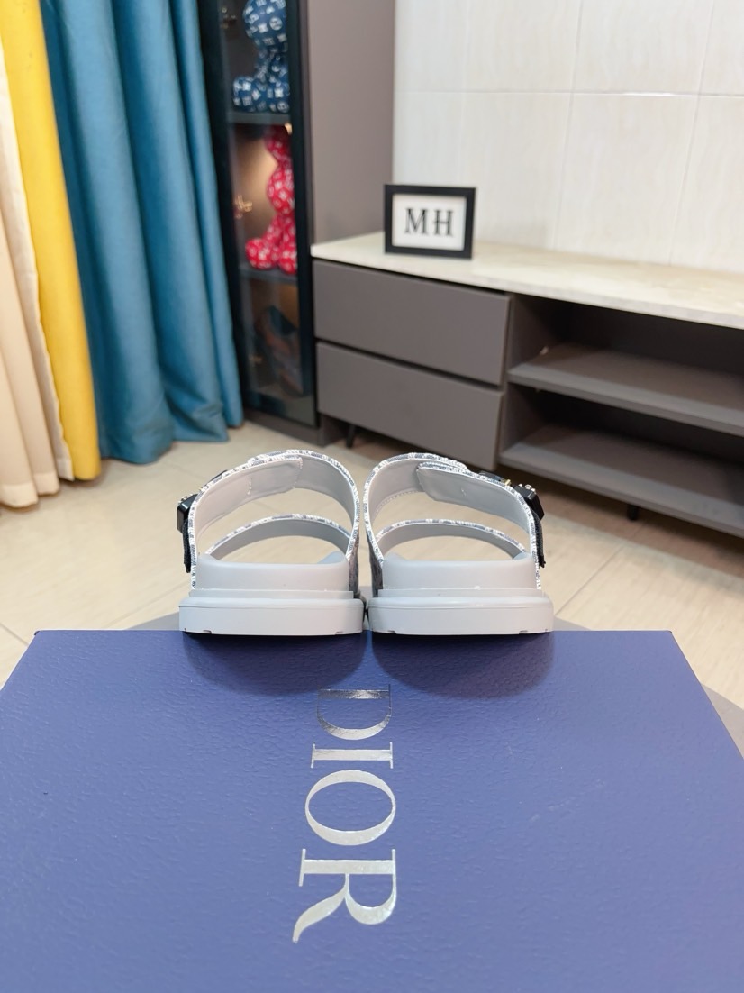 Dior 原單男士涼拖 淺灰Oblique印花搭配白底清爽雙帶款