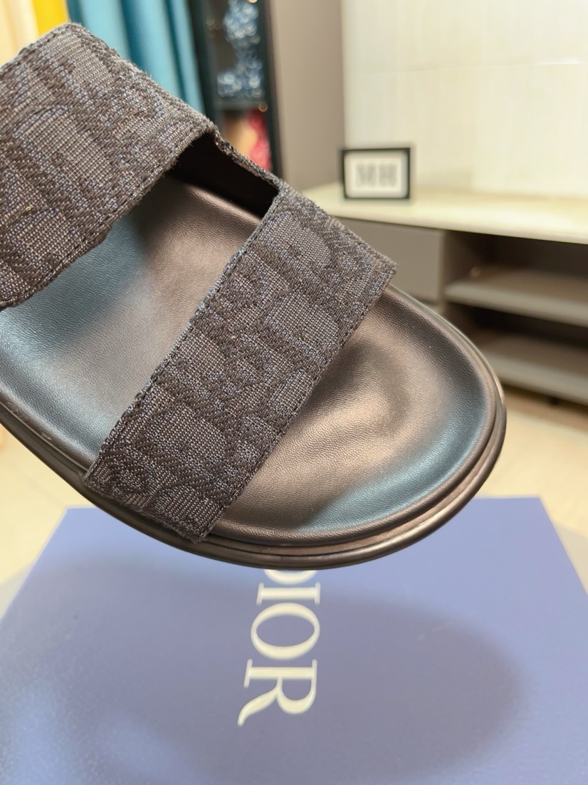 Dior 高仿男士涼拖 深灰Oblique印花雙帶設計低調百搭款