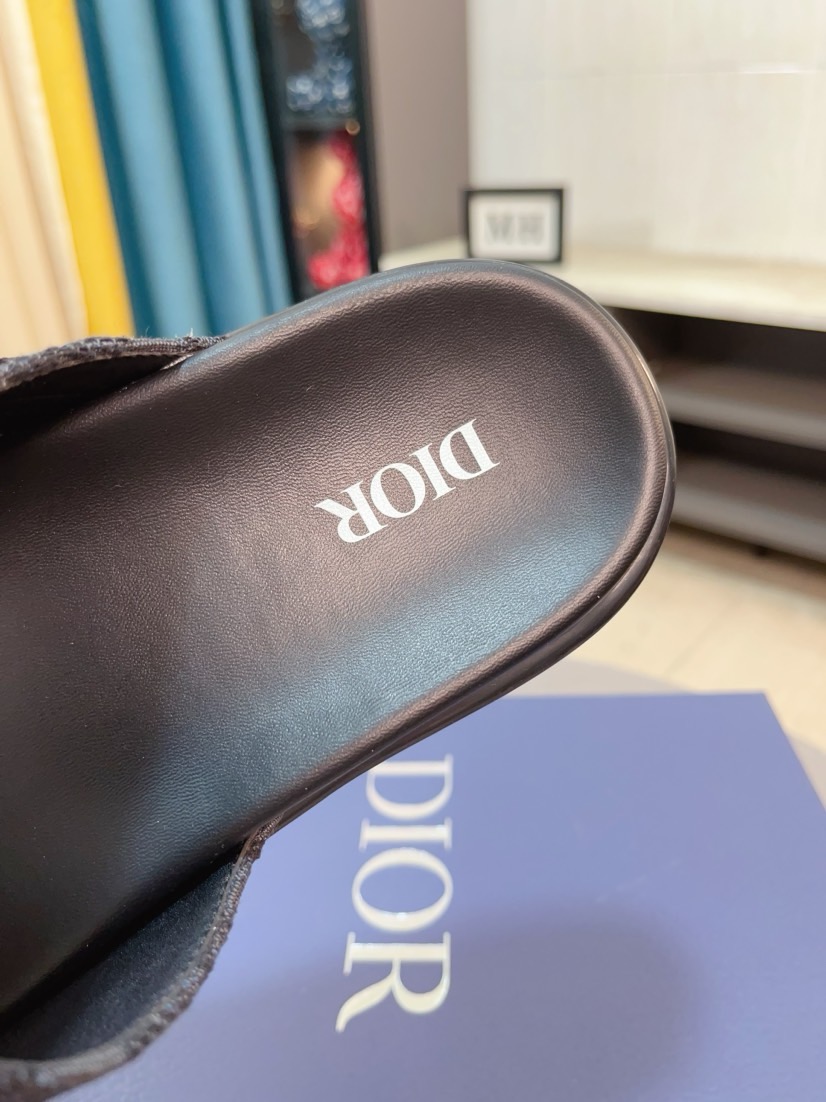 Dior 高仿男士涼拖 深灰Oblique印花雙帶設計低調百搭款