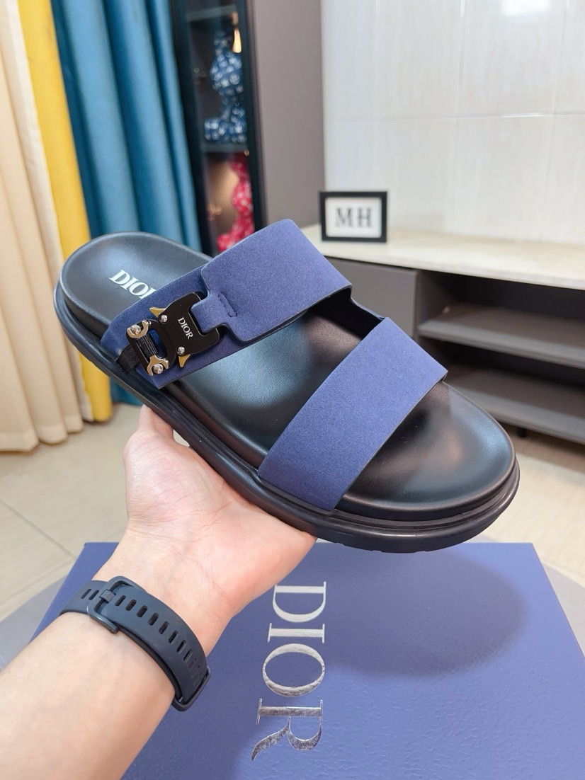 Dior 迪奧 一比一男士涼拖 深藍色極簡雙帶設計低調休閒款