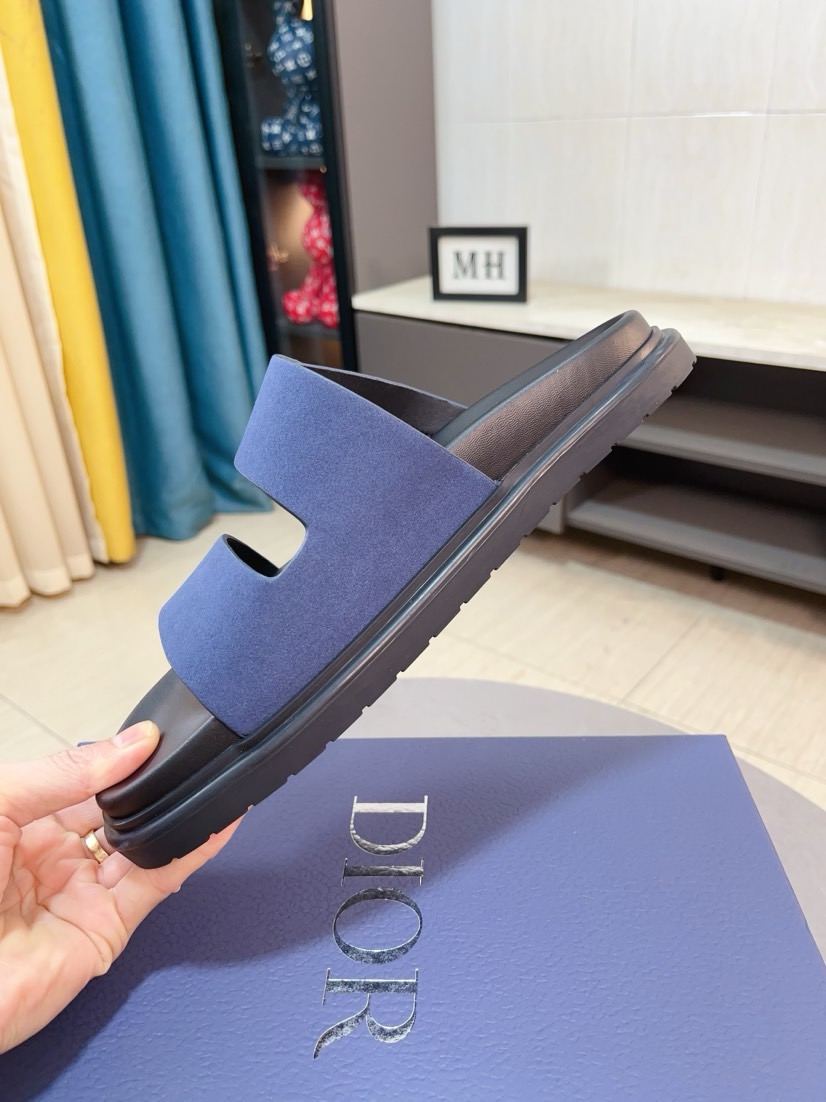 Dior 迪奧 一比一男士涼拖 深藍色極簡雙帶設計低調休閒款