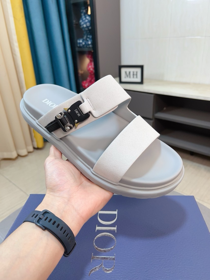 Dior 迪奧 原單男士涼拖 米白色雙帶扣具設計夏季清爽款