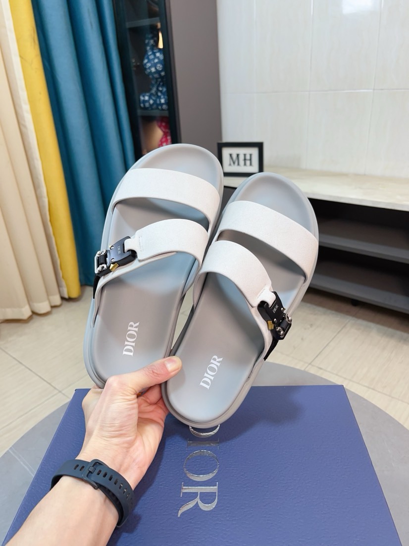 Dior 迪奧 原單男士涼拖 米白色雙帶扣具設計夏季清爽款