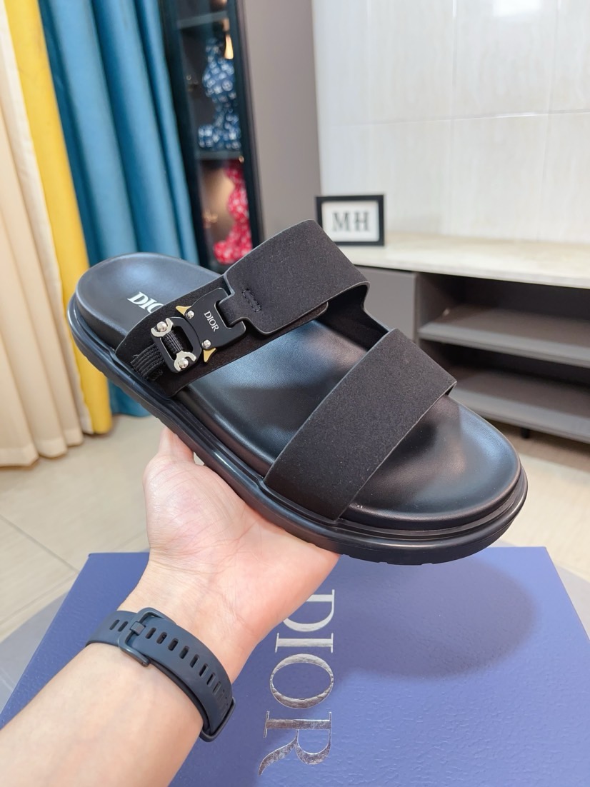 Dior 原單男士涼拖 深咖色雙帶扣具設計低調質感款