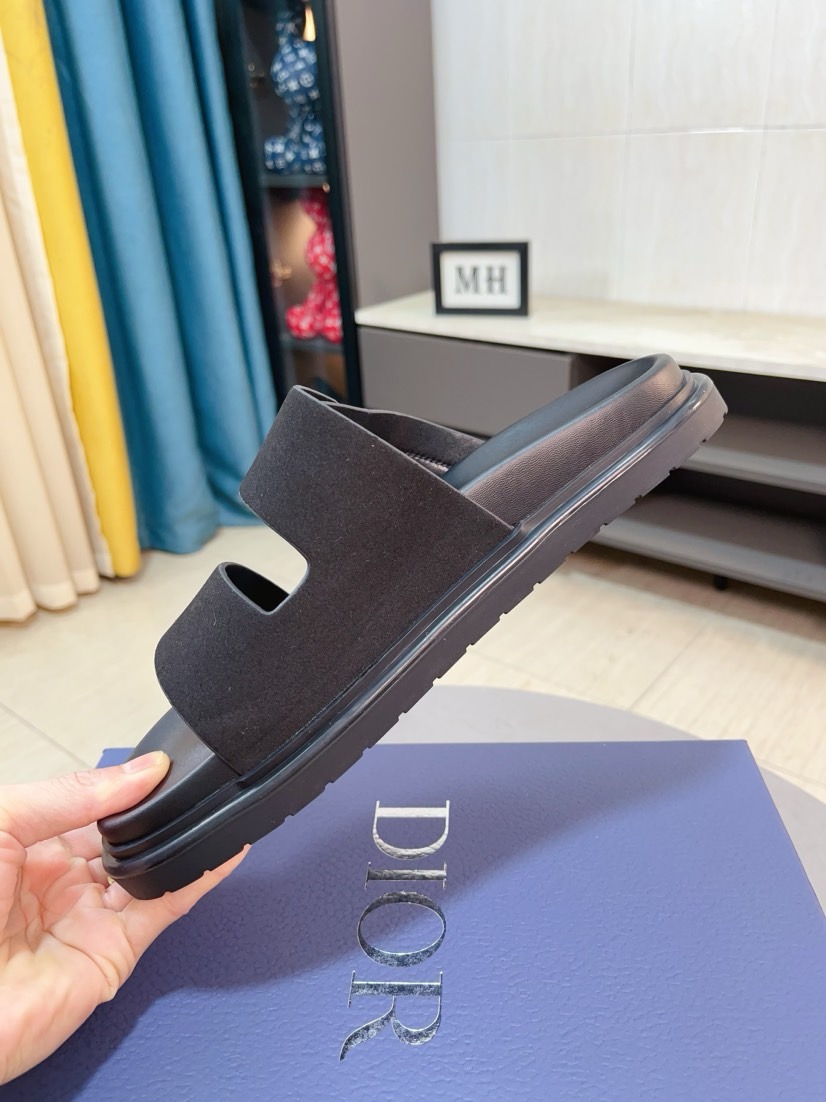 Dior 原單男士涼拖 深咖色雙帶扣具設計低調質感款