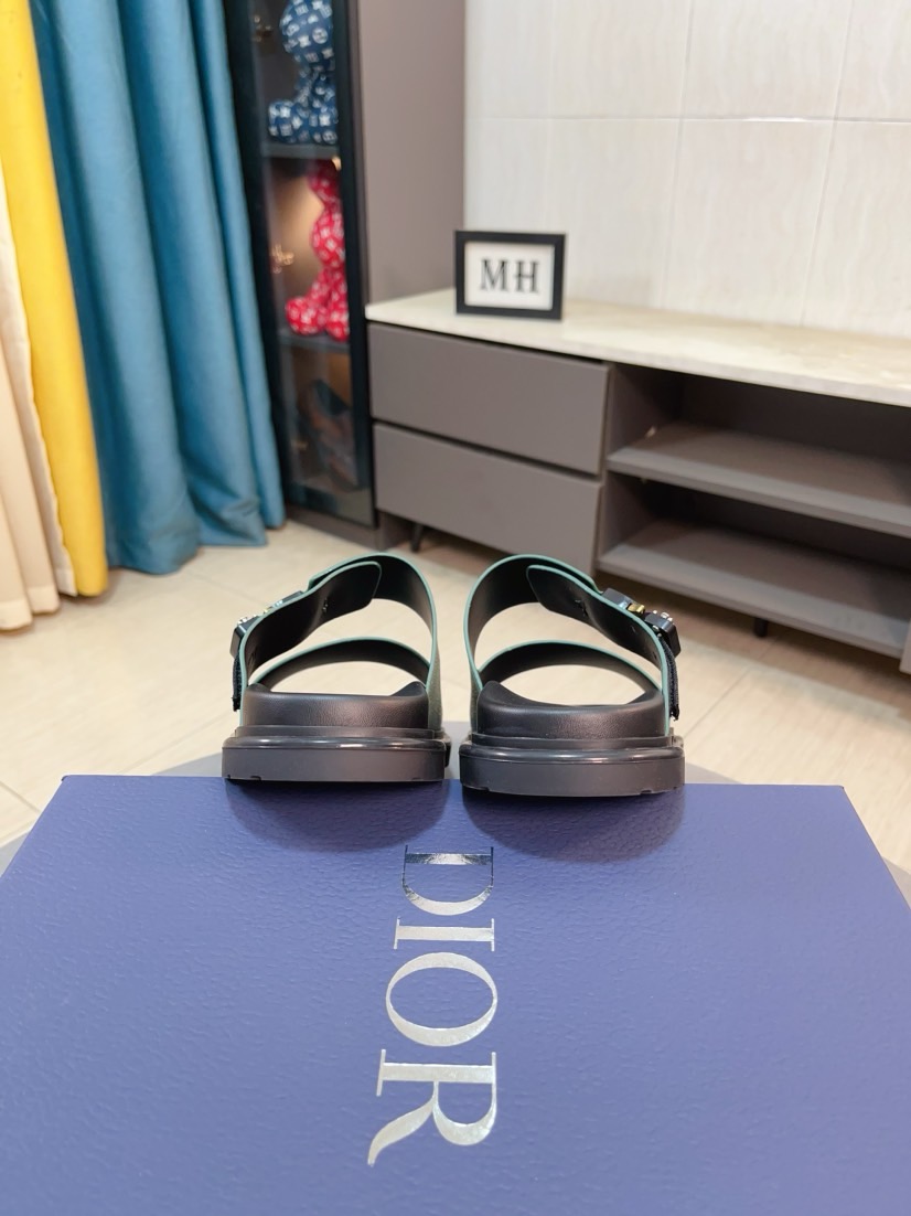 Dior 高仿男士涼拖 綠色皮質雙帶扣具設計潮流休閒款
