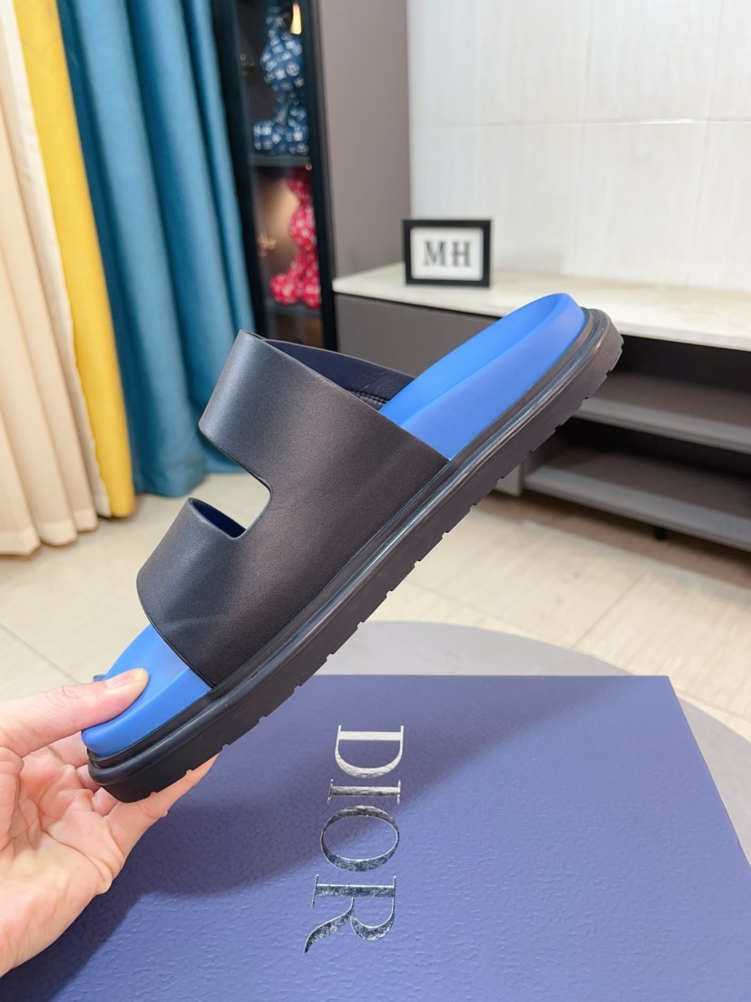Dior 高仿男士涼拖 黑藍拼色鞋底雙帶扣具設計潮流款