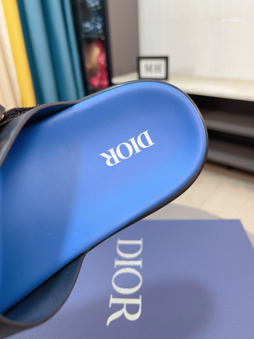 Dior 高仿男士涼拖 黑藍拼色鞋底雙帶扣具設計潮流款
