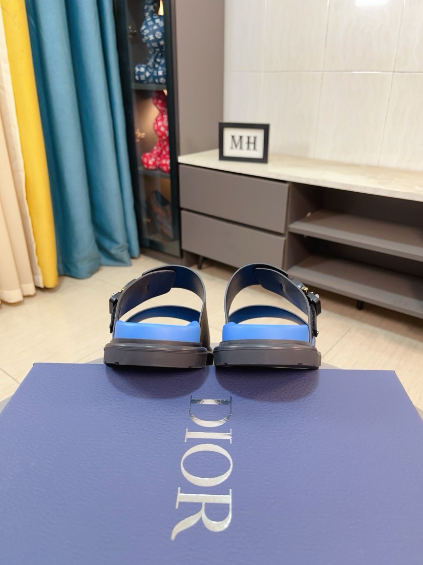 Dior 高仿男士涼拖 黑藍拼色鞋底雙帶扣具設計潮流款