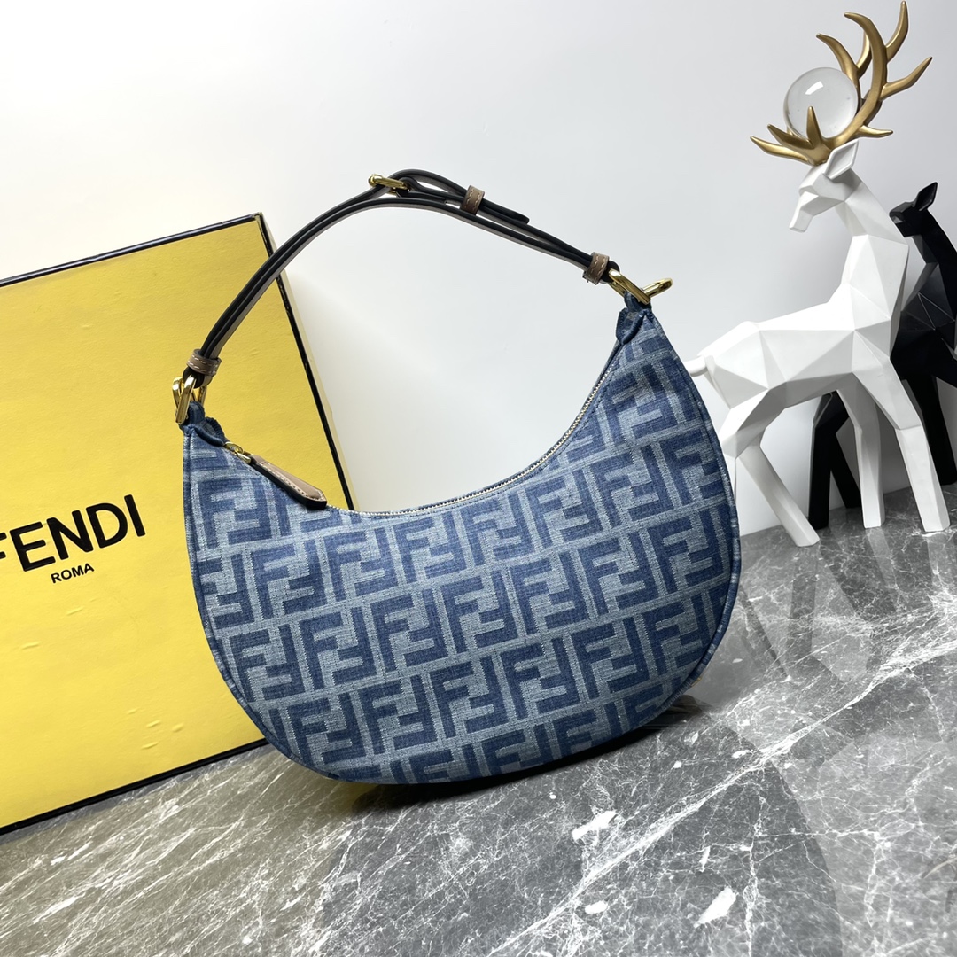 Fendi A貨 Graphy FF丹寧老花半月肩背包經典復古款