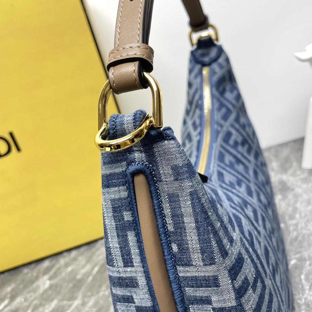 Fendi A貨 Graphy FF丹寧老花半月肩背包經典復古款