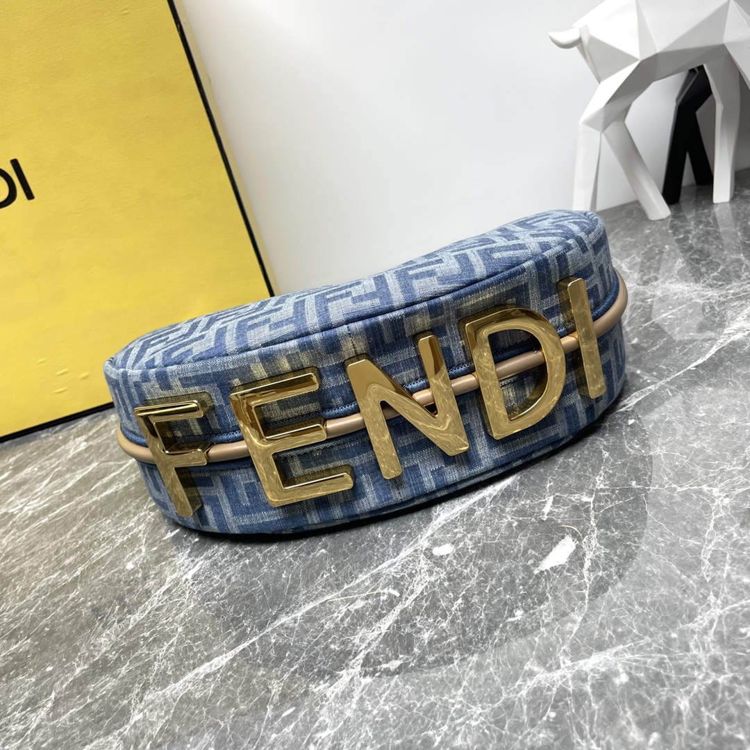 Fendi A貨 Graphy FF丹寧老花半月肩背包經典復古款