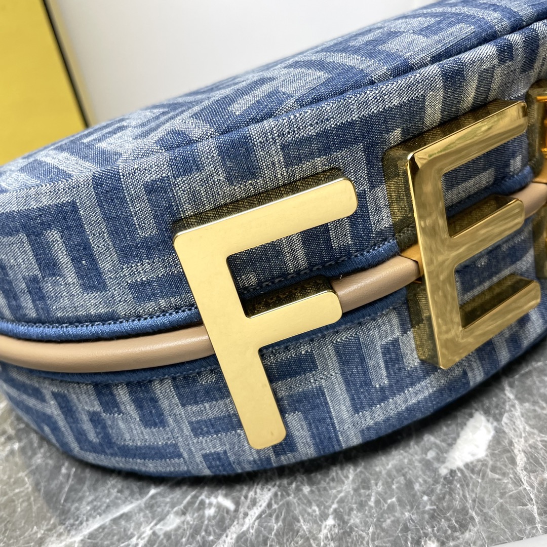 Fendi A貨 Graphy FF丹寧老花半月肩背包經典復古款