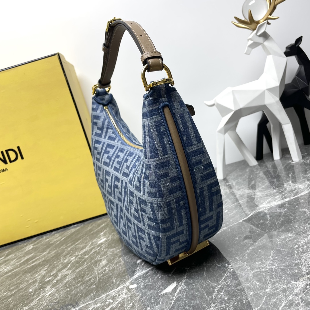 Fendi A貨 Graphy FF丹寧老花半月肩背包經典復古款