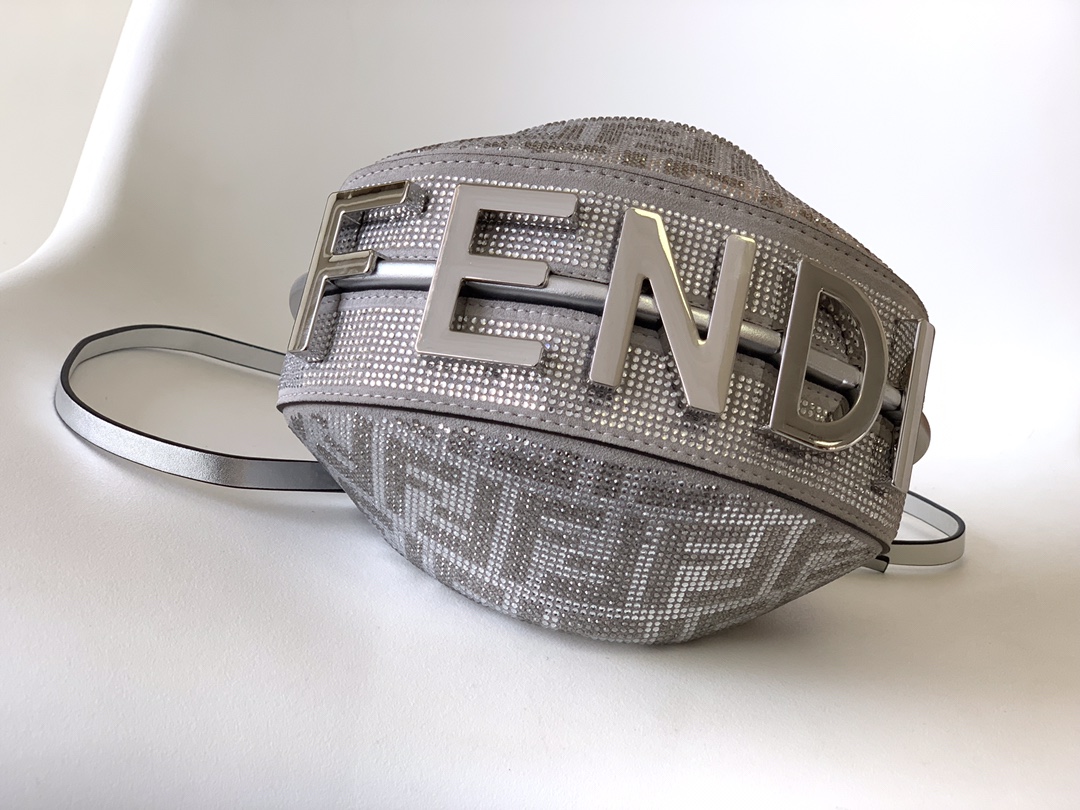 Fendi 高仿 Graphy滿鑽FF半月晚宴包奢華水鑽肩背包