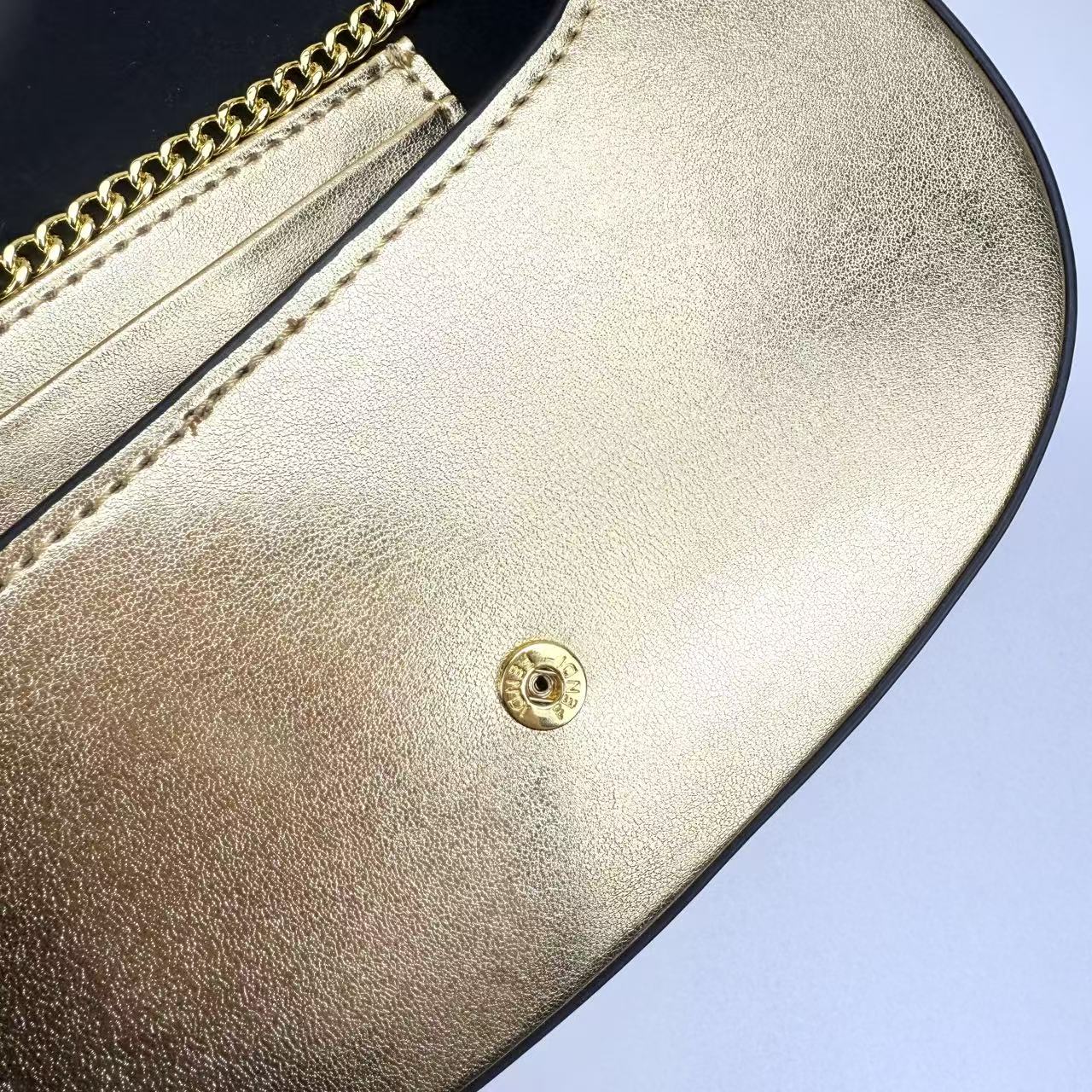 Fendi A貨 金色鏈條翻蓋斜背包時尚精品小方包