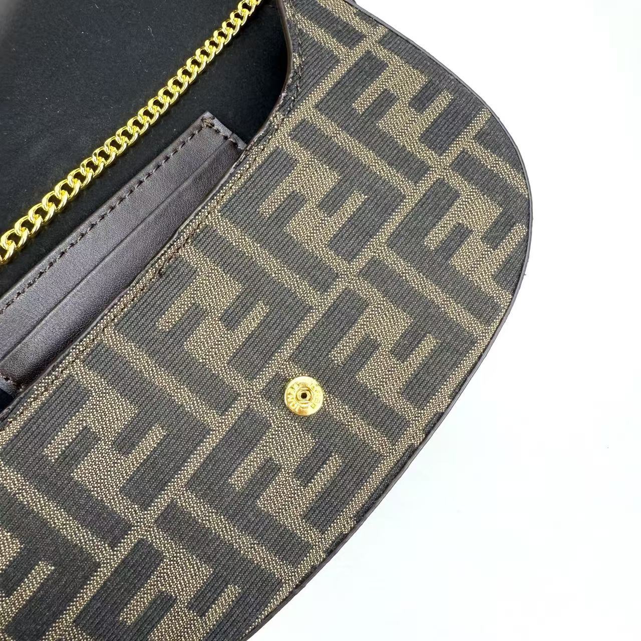 Fendi 復刻 FF老花黑色鏈條斜背包經典復古迷你包