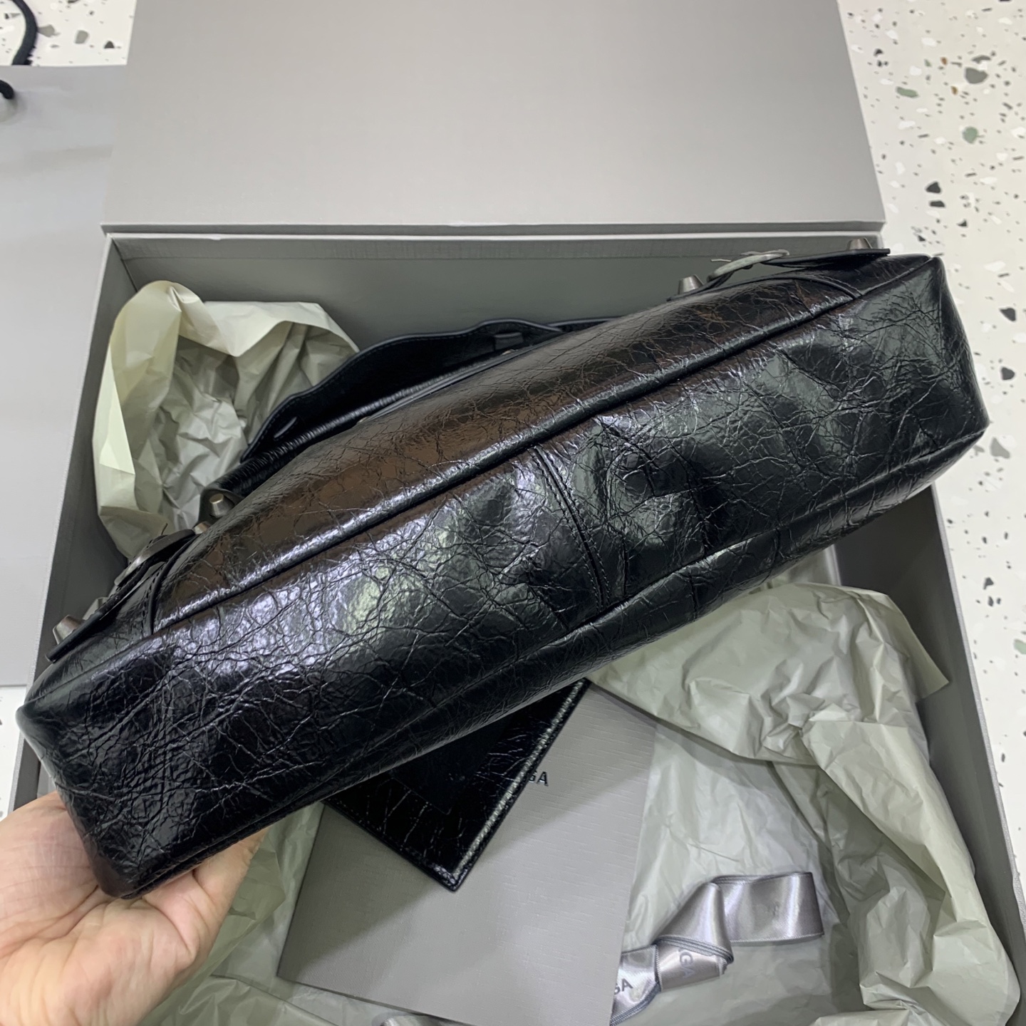 巴黎世家高仿First机车包黑色手提斜挎包经典复古百搭款