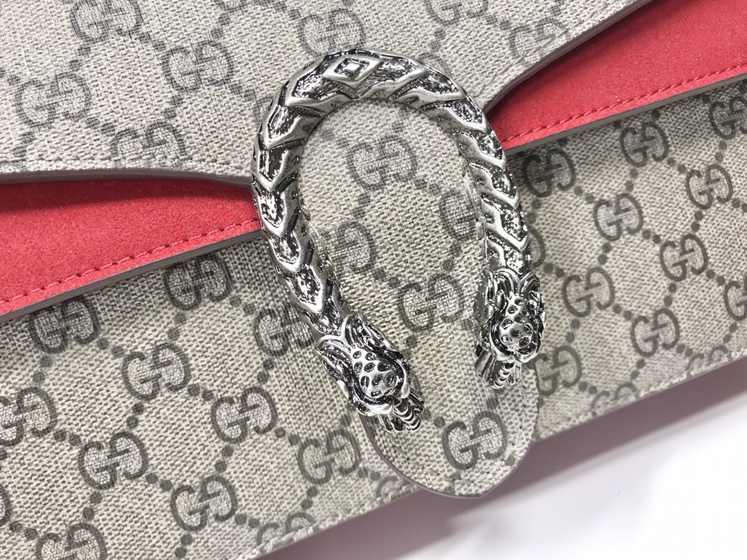 Gucci Dionysus 酒神包 GG Supreme 紅色拼接鍊條單肩包 28cm