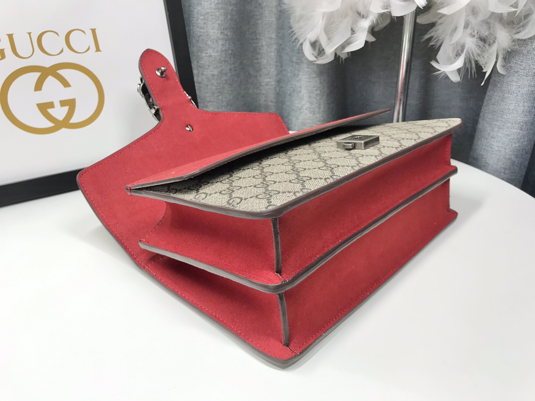 Gucci Dionysus 酒神包 GG Supreme 紅色拼接鍊條單肩包 28cm