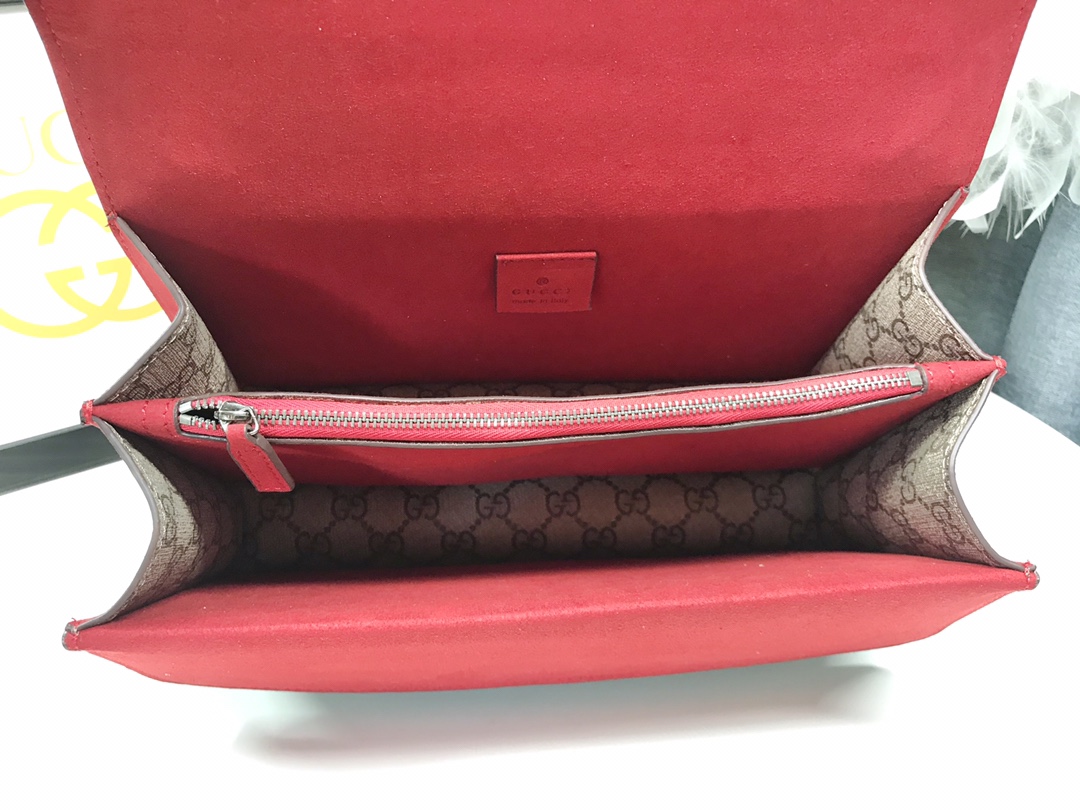 Gucci Dionysus 酒神包 GG Supreme 紅色拼接鍊條單肩包 28cm