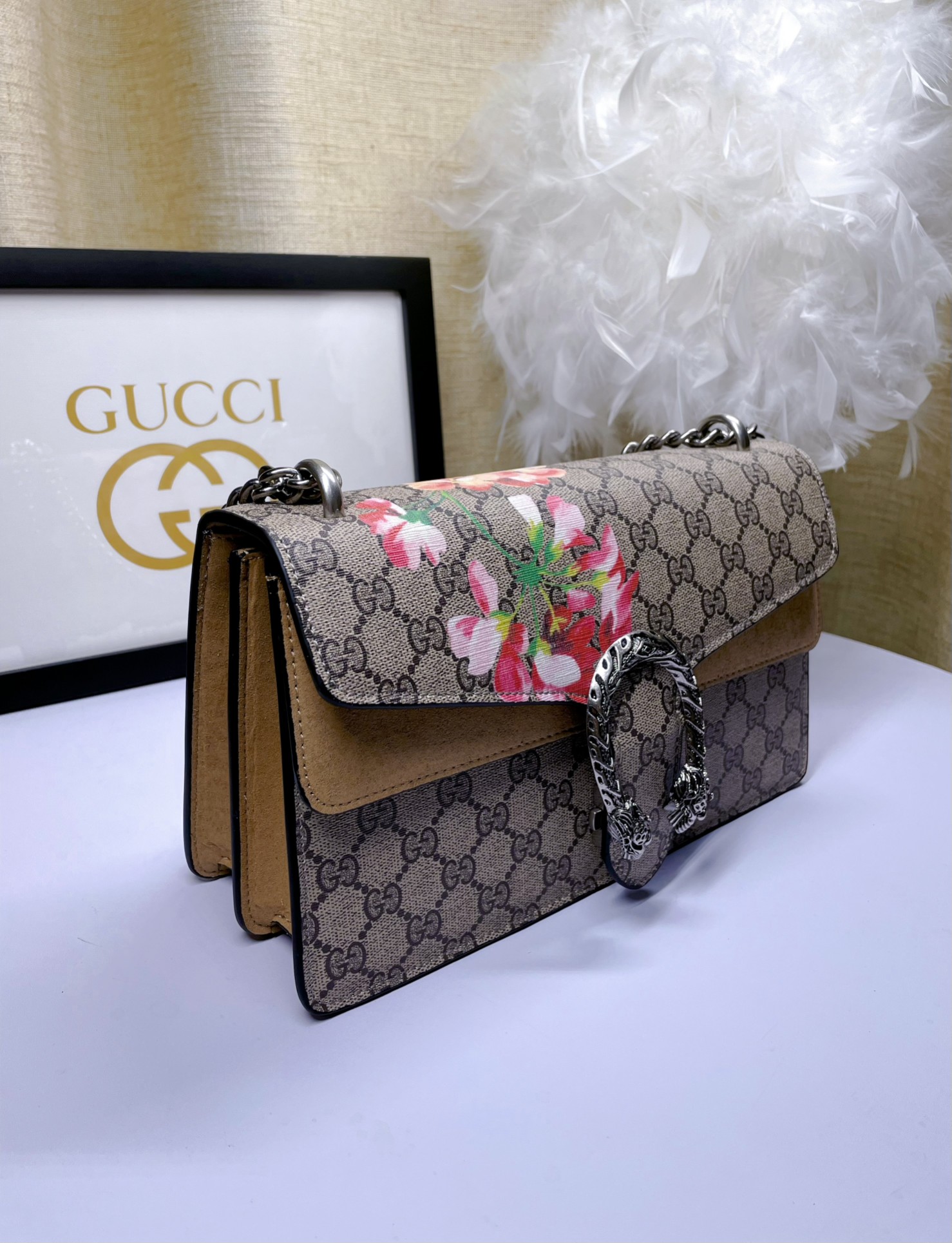Gucci Dionysus 酒神包 GG Supreme 杏色拼接鍊條包 28cm| 13 Gucci Dionysus 酒神包 GG Supreme 杏色拼接鍊條包 28cm