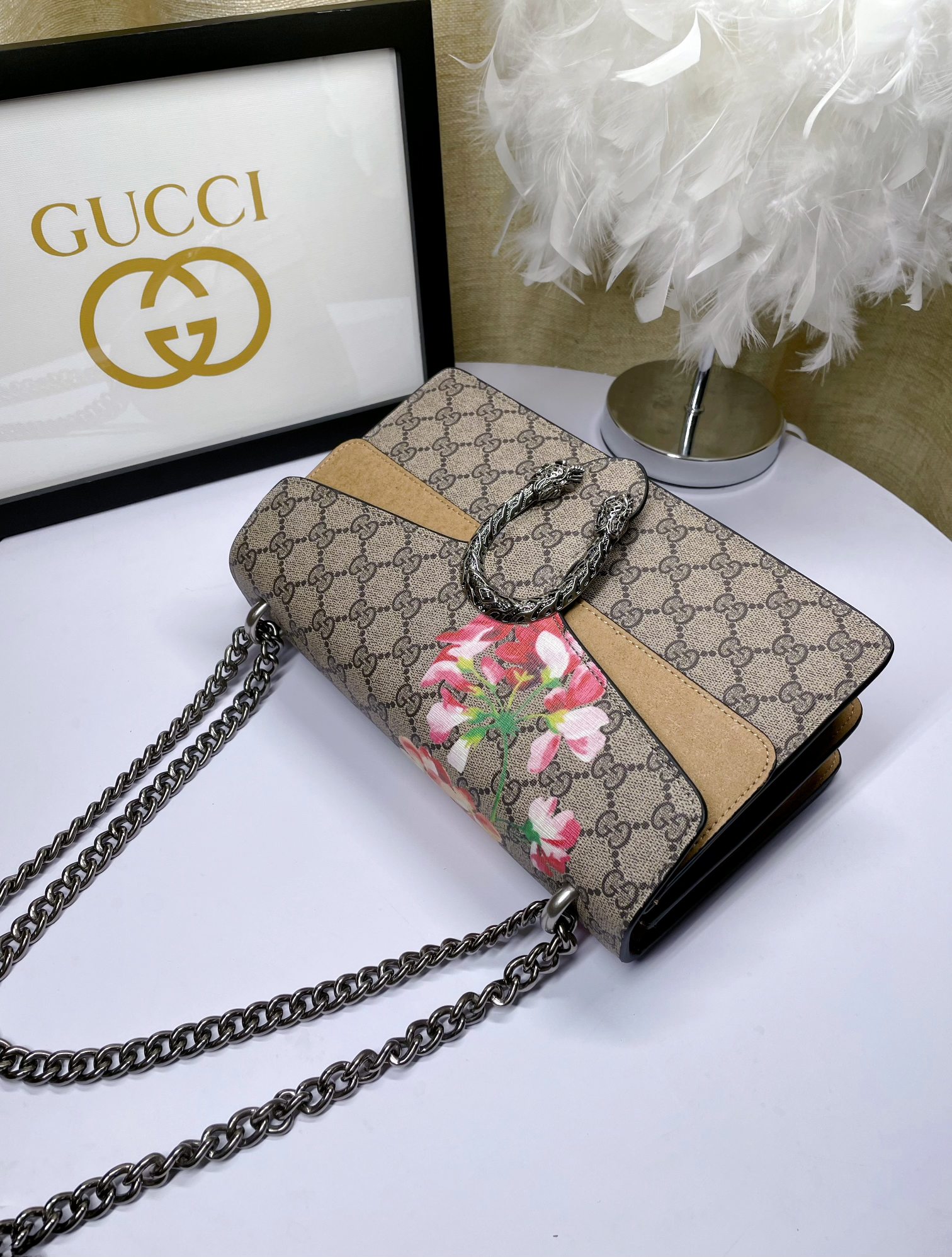 Gucci Dionysus 酒神包 GG Supreme 杏色拼接鍊條包 28cm| 10 Gucci Dionysus 酒神包 GG Supreme 杏色拼接鍊條包 28cm