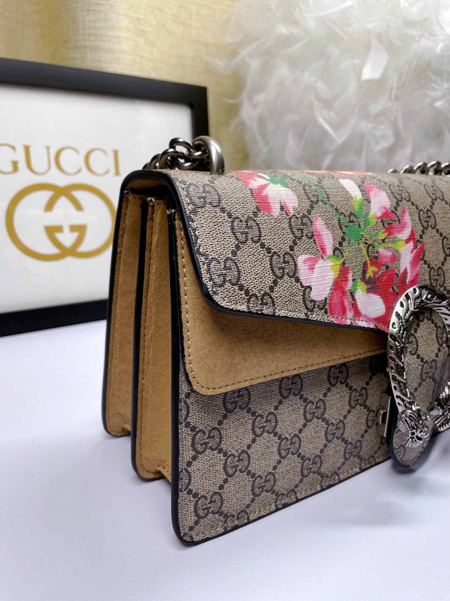 Gucci Dionysus 酒神包 GG Supreme 杏色拼接鍊條包 28cm| 9 Gucci Dionysus 酒神包 GG Supreme 杏色拼接鍊條包 28cm