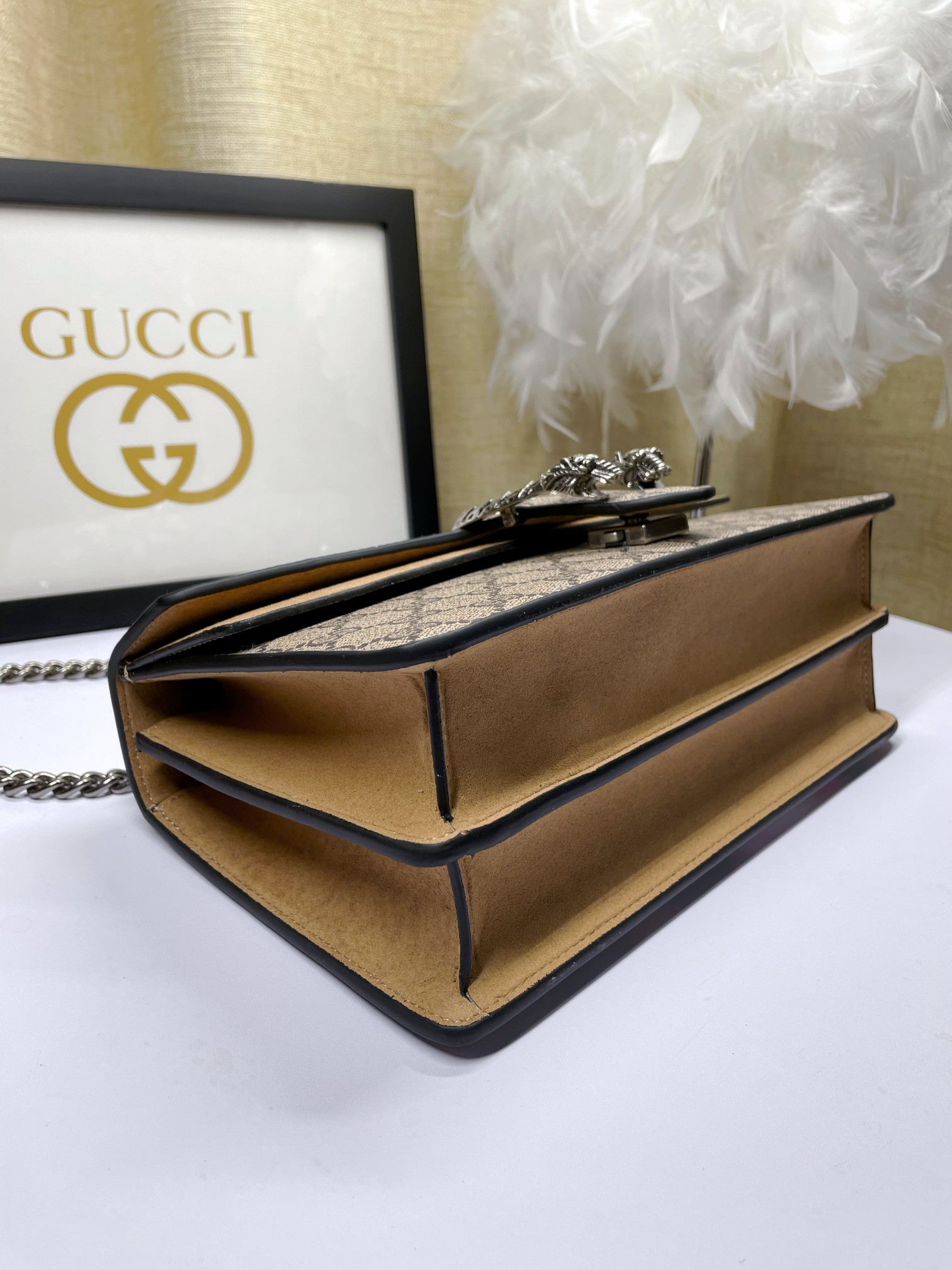Gucci Dionysus 酒神包 GG Supreme 杏色拼接鍊條包 28cm| 8 Gucci Dionysus 酒神包 GG Supreme 杏色拼接鍊條包 28cm